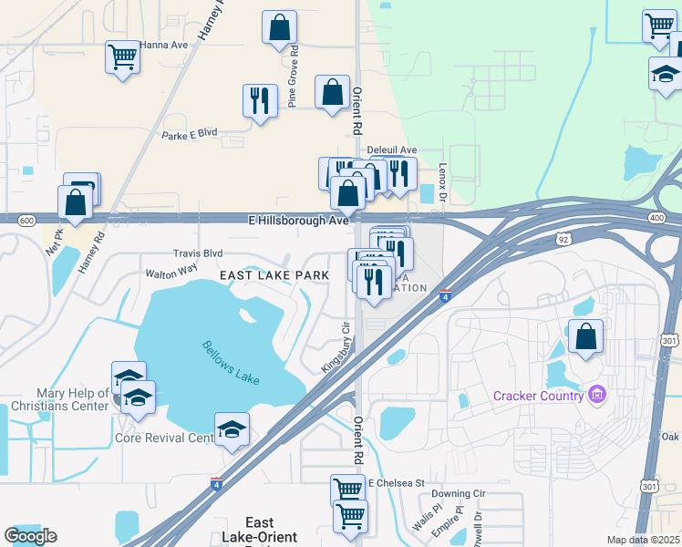 map of restaurants, bars, coffee shops, grocery stores, and more near 7005 Thrasher Drive in Tampa