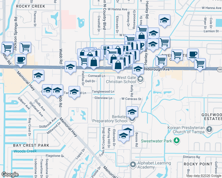 map of restaurants, bars, coffee shops, grocery stores, and more near 5110 El Dorado Drive in Tampa