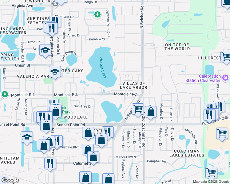 map of restaurants, bars, coffee shops, grocery stores, and more near 2209 Utopian Drive East in Clearwater