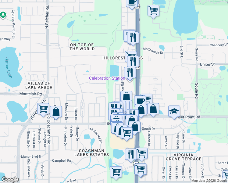 map of restaurants, bars, coffee shops, grocery stores, and more near 2522 White Sand Lane in Clearwater