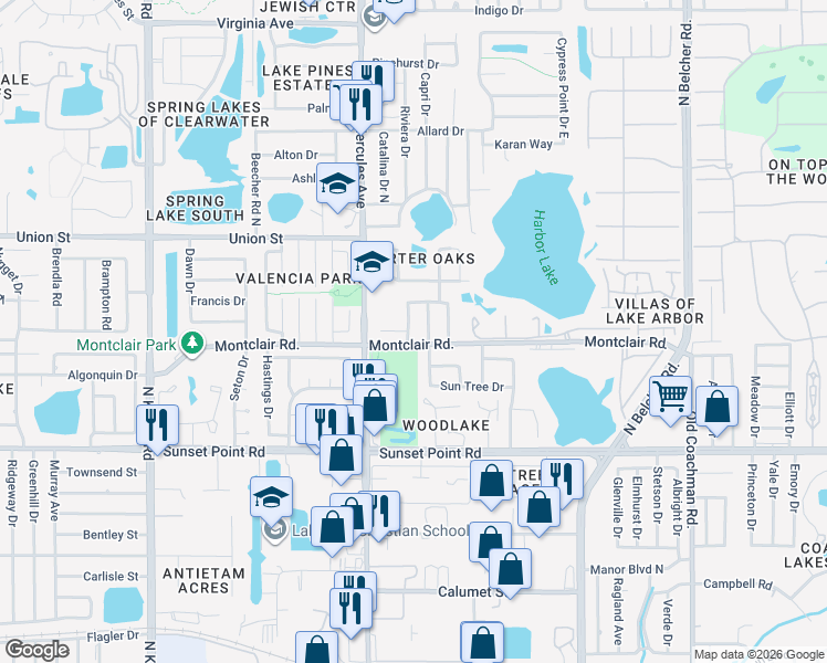 map of restaurants, bars, coffee shops, grocery stores, and more near 2018 Todd Road in Clearwater