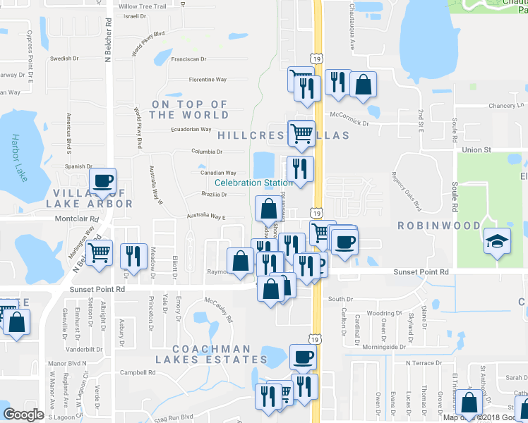map of restaurants, bars, coffee shops, grocery stores, and more near 2016 Sunset Meadow Drive in Clearwater
