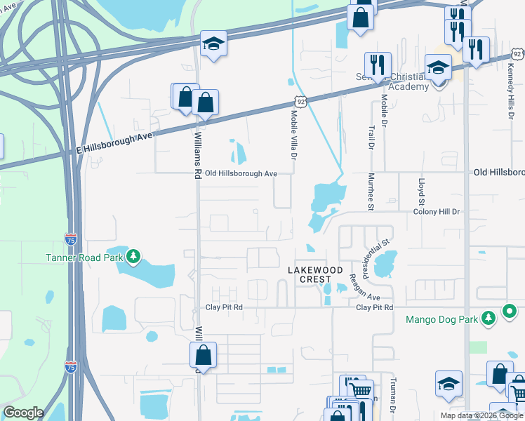 map of restaurants, bars, coffee shops, grocery stores, and more near 10933 Lee Street in Tampa