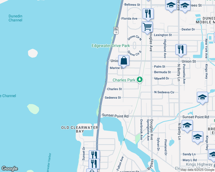 map of restaurants, bars, coffee shops, grocery stores, and more near 1015 Granada Street in Clearwater