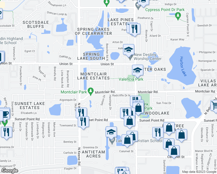 map of restaurants, bars, coffee shops, grocery stores, and more near 2038 Los Lomas Drive in Clearwater