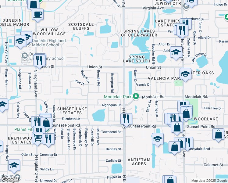 map of restaurants, bars, coffee shops, grocery stores, and more near 2022 Dunston Cove Road in Clearwater