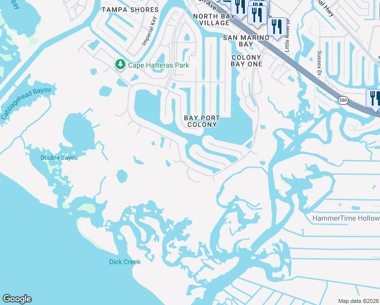map of restaurants, bars, coffee shops, grocery stores, and more near 9823 Compass Point Way in Tampa