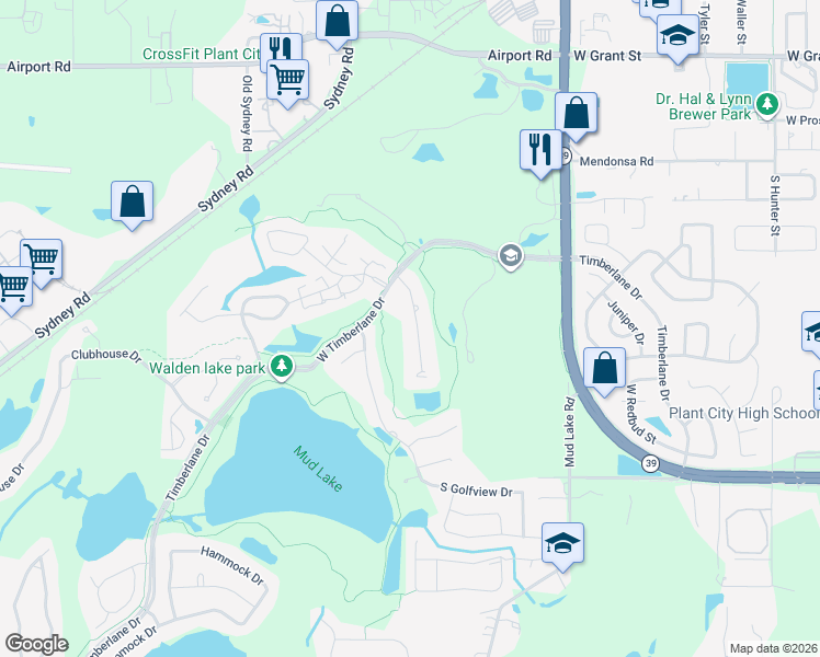 map of restaurants, bars, coffee shops, grocery stores, and more near 1905 Country Club Court in Plant City