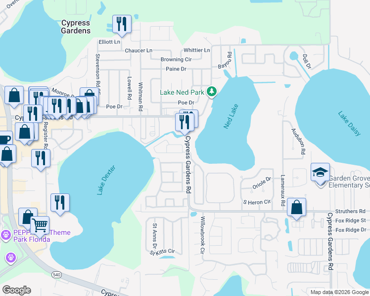 map of restaurants, bars, coffee shops, grocery stores, and more near 1477 Grand Cayman Circle in Winter Haven