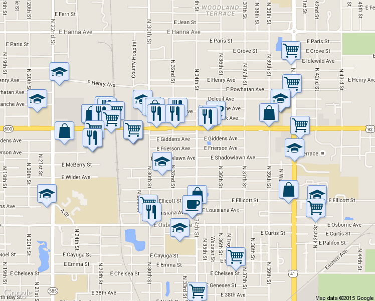 map of restaurants, bars, coffee shops, grocery stores, and more near 3301 East Frierson Avenue in Tampa