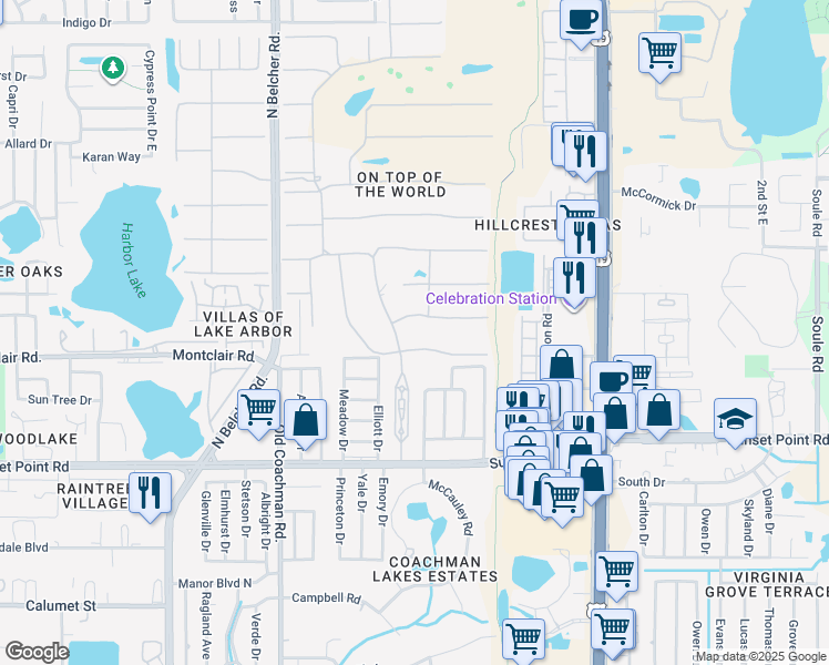 map of restaurants, bars, coffee shops, grocery stores, and more near 2433 Brazilia Drive in Clearwater