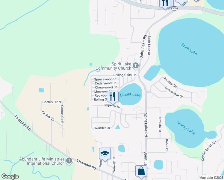 map of restaurants, bars, coffee shops, grocery stores, and more near 4415 Limewood Street in Winter Haven