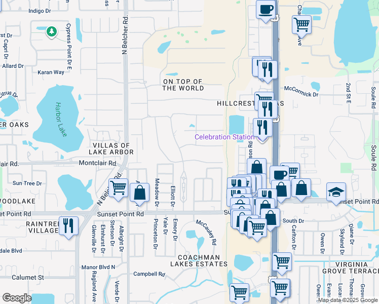map of restaurants, bars, coffee shops, grocery stores, and more near 2433 Brazilia Drive in Clearwater