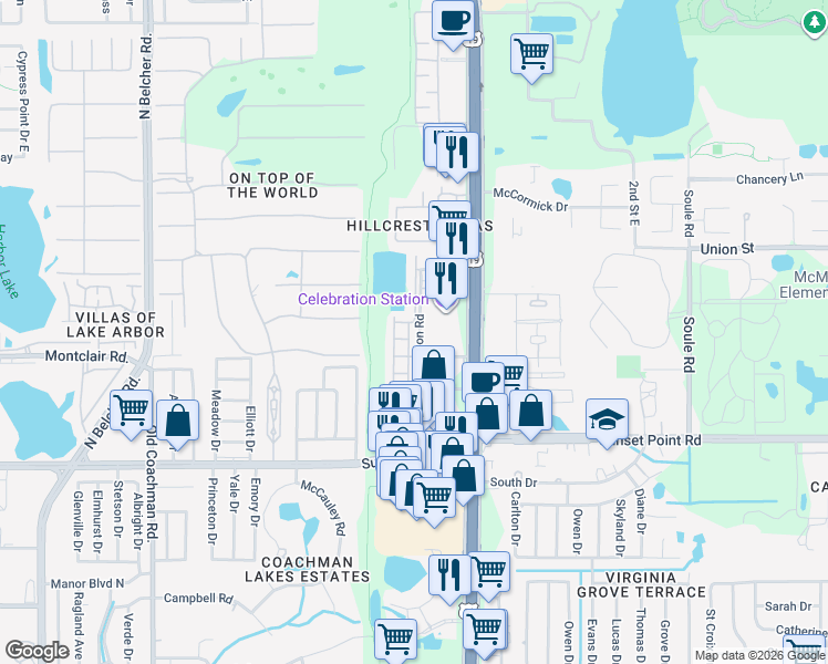 map of restaurants, bars, coffee shops, grocery stores, and more near 2522 White Sand Lane in Clearwater