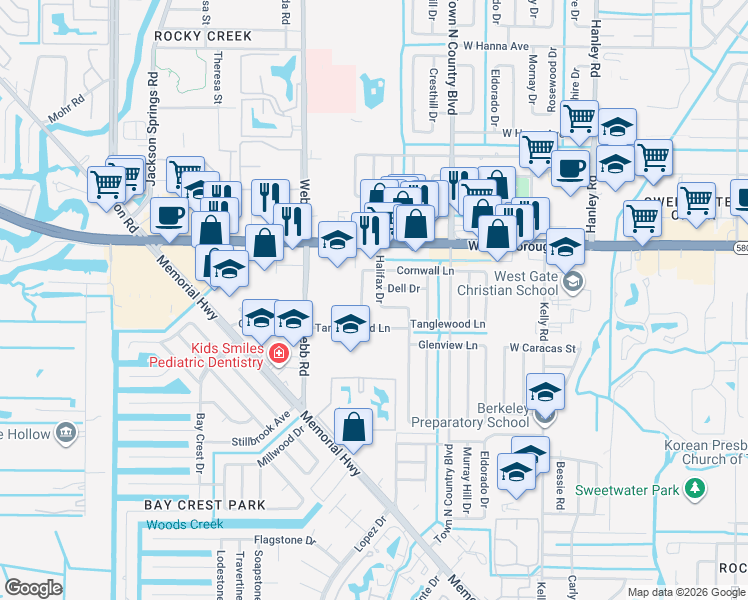 map of restaurants, bars, coffee shops, grocery stores, and more near 5124 Halifax Drive in Tampa