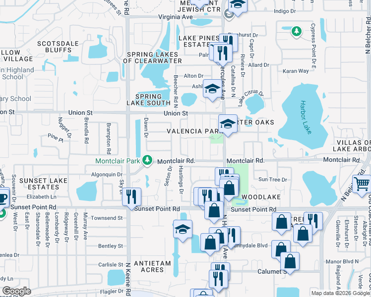 map of restaurants, bars, coffee shops, grocery stores, and more near 2044 Loma Linda Way North in Clearwater