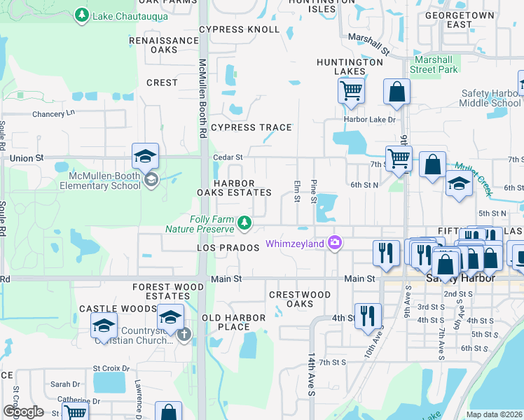 map of restaurants, bars, coffee shops, grocery stores, and more near 37 Harbor Oaks Circle in Safety Harbor