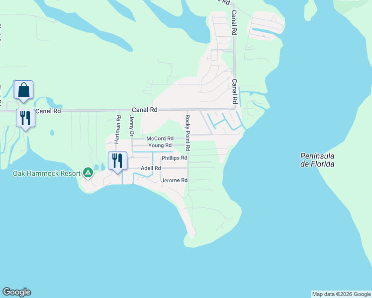 map of restaurants, bars, coffee shops, grocery stores, and more near 6554 Rocky Point Road in Lake Wales