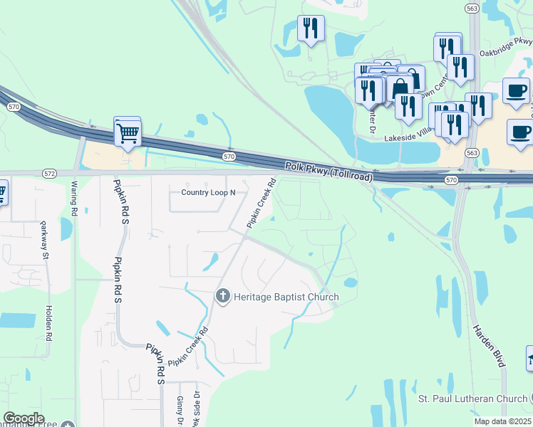 map of restaurants, bars, coffee shops, grocery stores, and more near 3900 Pipkin Creek Road in Lakeland