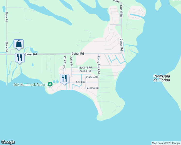 map of restaurants, bars, coffee shops, grocery stores, and more near 3901 Young Road in Lake Wales