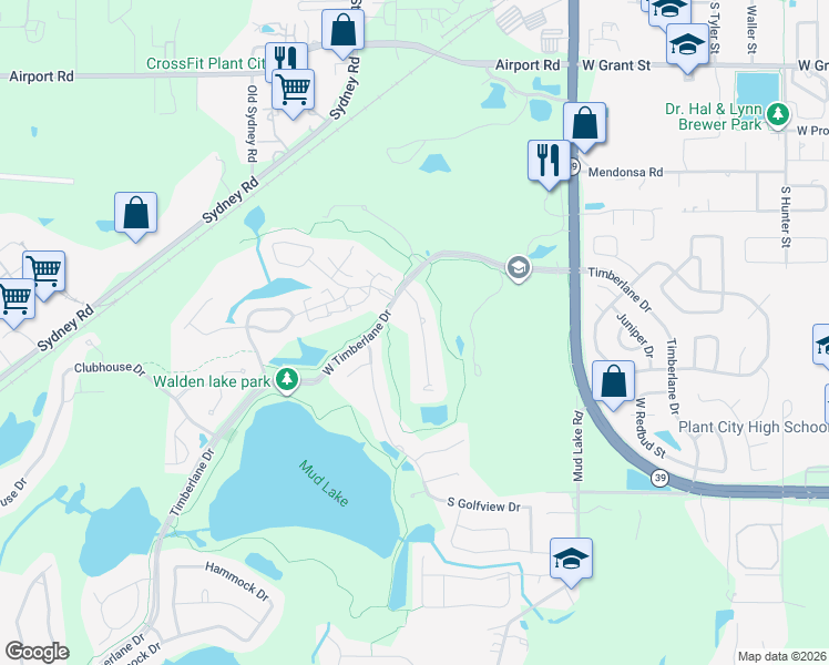 map of restaurants, bars, coffee shops, grocery stores, and more near 1905 Country Club Court in Plant City