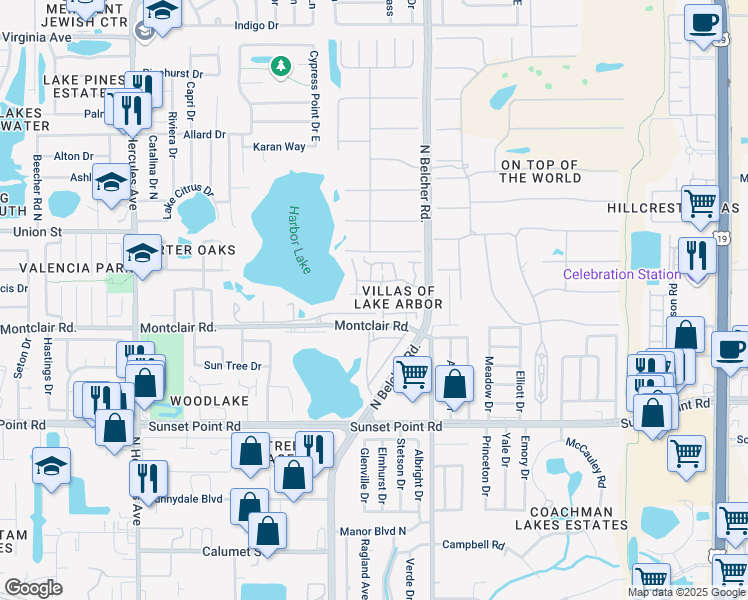 map of restaurants, bars, coffee shops, grocery stores, and more near 2250 Cheryl Drive in Clearwater