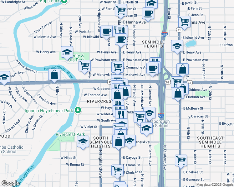 map of restaurants, bars, coffee shops, grocery stores, and more near in Tampa
