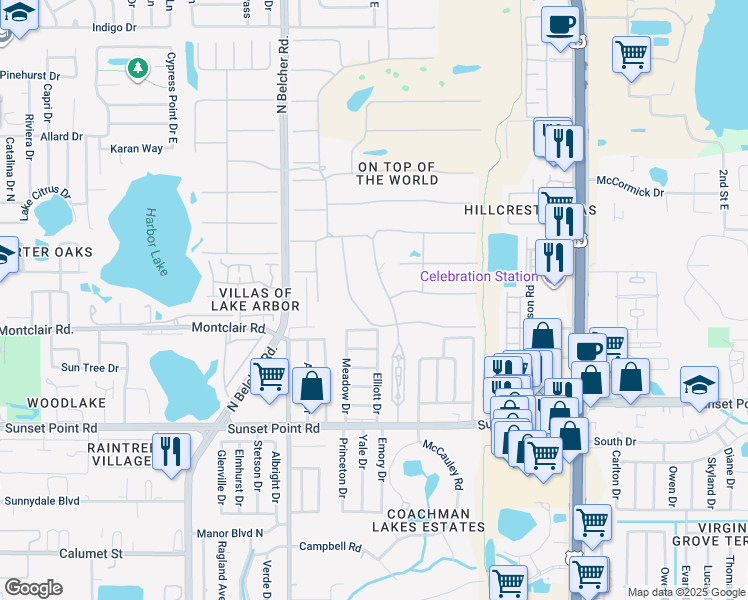 map of restaurants, bars, coffee shops, grocery stores, and more near 2021 Australia Way West in Clearwater