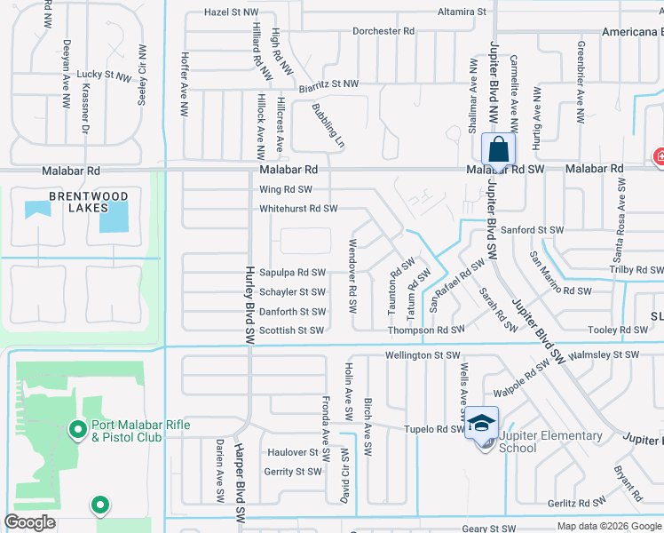map of restaurants, bars, coffee shops, grocery stores, and more near 301 Seabull Avenue Southwest in Palm Bay