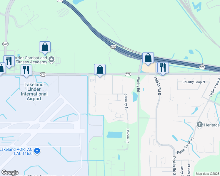 map of restaurants, bars, coffee shops, grocery stores, and more near 3903 Industry Boulevard in Lakeland