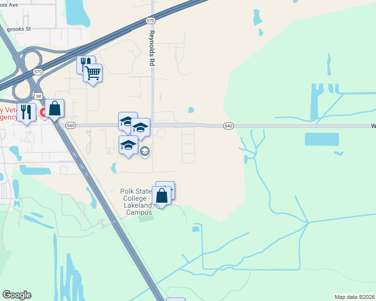 map of restaurants, bars, coffee shops, grocery stores, and more near 3625 Winter Lake Road in Lakeland