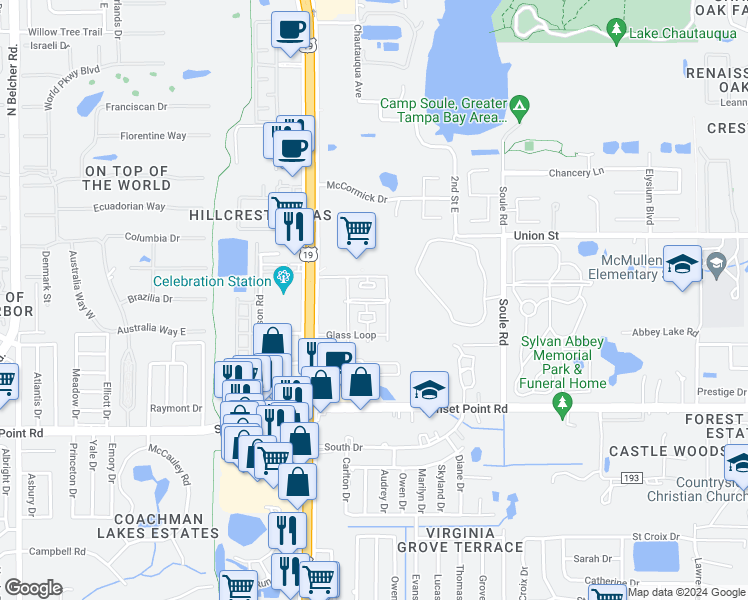 map of restaurants, bars, coffee shops, grocery stores, and more near 24479 U.S. 19 in Clearwater