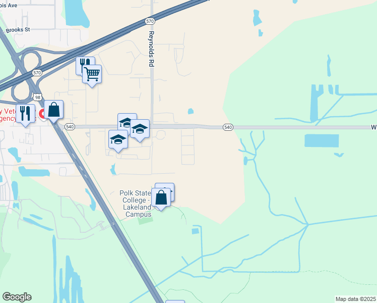 map of restaurants, bars, coffee shops, grocery stores, and more near 3625 Winter Lake Road in Lakeland