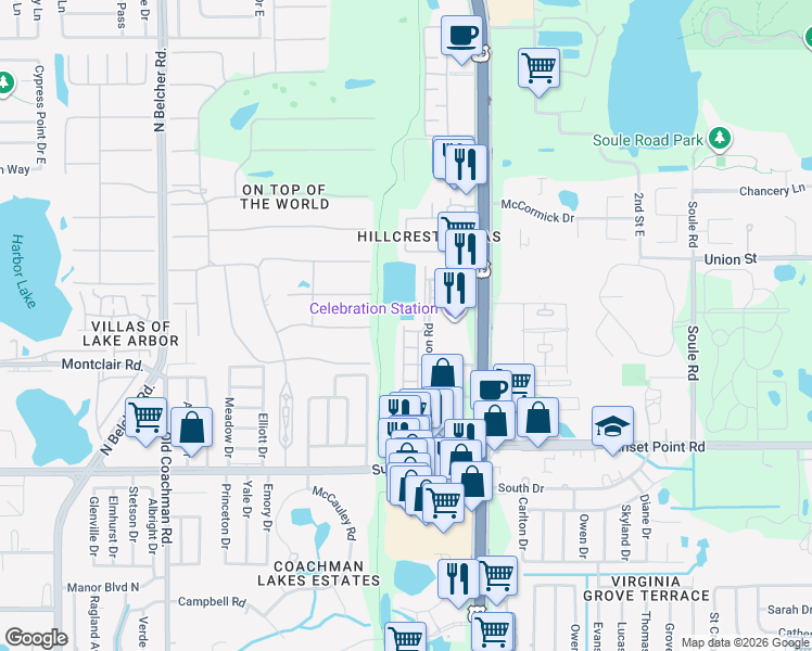 map of restaurants, bars, coffee shops, grocery stores, and more near 2522 White Sand Lane in Clearwater