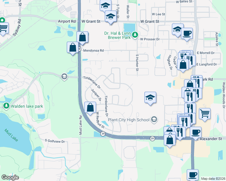 map of restaurants, bars, coffee shops, grocery stores, and more near 2016 Sycamore Lane in Plant City