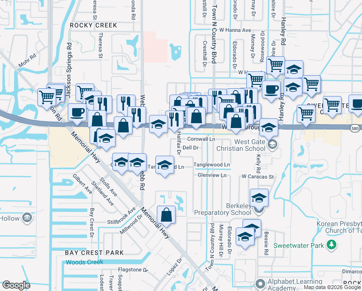 map of restaurants, bars, coffee shops, grocery stores, and more near 5124 Halifax Drive in Tampa