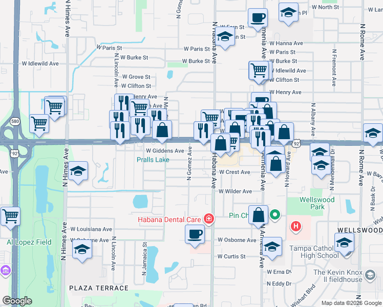 map of restaurants, bars, coffee shops, grocery stores, and more near 5122 North Gomez Avenue in Tampa