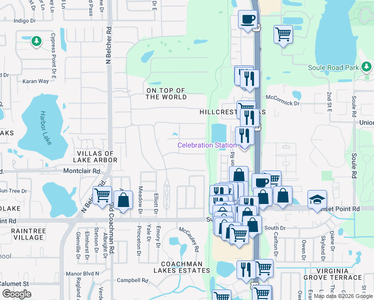 map of restaurants, bars, coffee shops, grocery stores, and more near 2454 Australia Way East in Clearwater