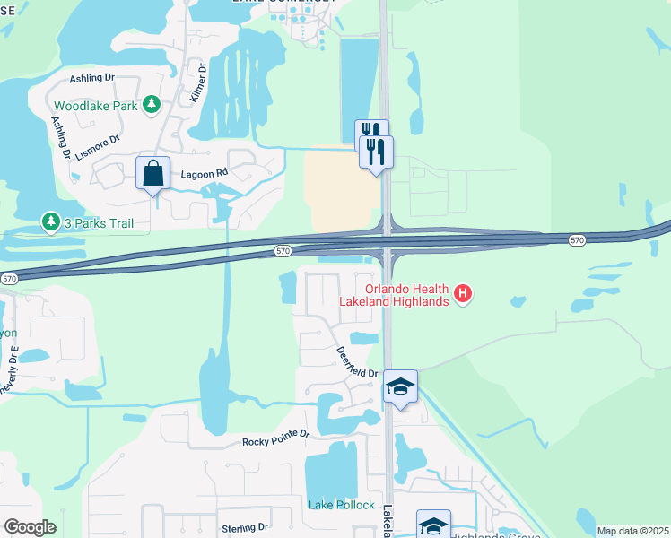 map of restaurants, bars, coffee shops, grocery stores, and more near 2052 Bent Tree Loop North in Lakeland