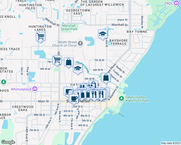 map of restaurants, bars, coffee shops, grocery stores, and more near 311 6th Street North in Safety Harbor