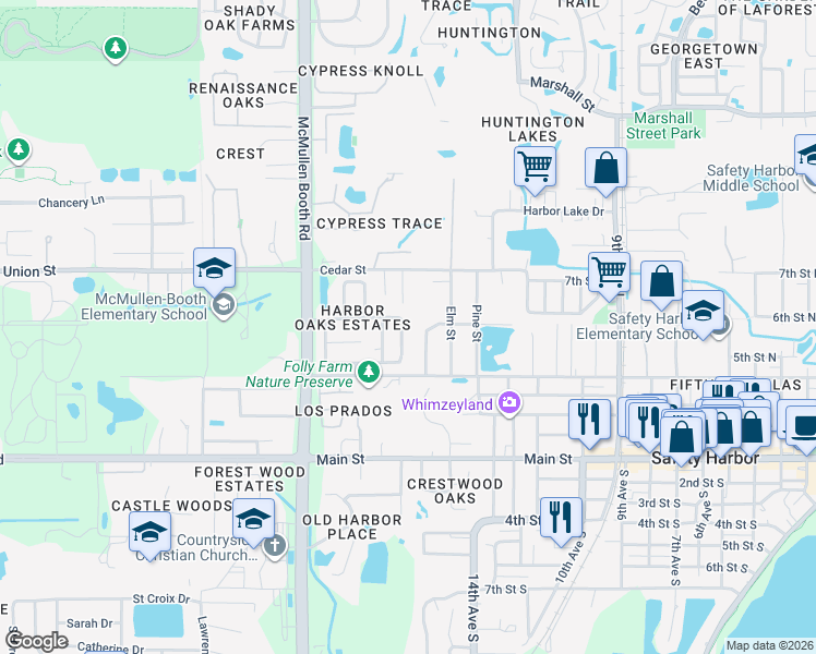 map of restaurants, bars, coffee shops, grocery stores, and more near 34 Harbor Oaks Circle in Safety Harbor