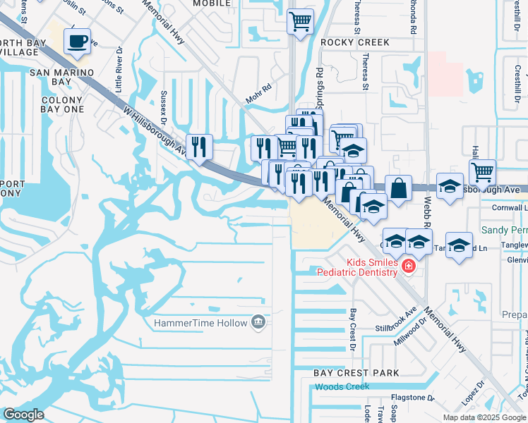 map of restaurants, bars, coffee shops, grocery stores, and more near 8820 Rocky Creek Drive in Tampa