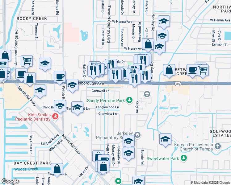 map of restaurants, bars, coffee shops, grocery stores, and more near 5119 Murray Hill Drive in Tampa