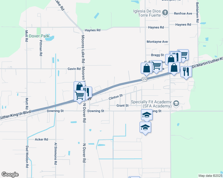 map of restaurants, bars, coffee shops, grocery stores, and more near 3210 Sandy Lee Lane in Dover