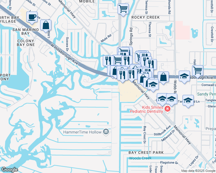 map of restaurants, bars, coffee shops, grocery stores, and more near 8820 Rocky Creek Drive in Tampa