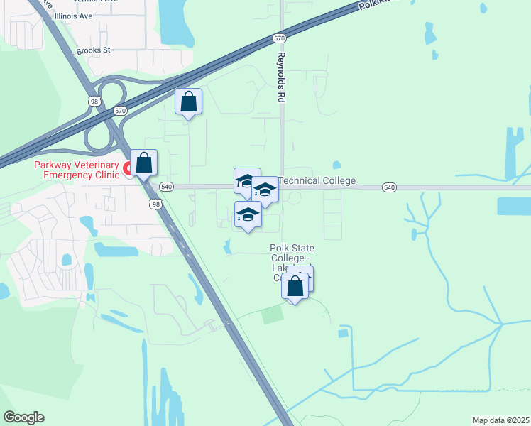 map of restaurants, bars, coffee shops, grocery stores, and more near 3225 Winter Lake Road in Lakeland