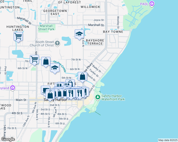 map of restaurants, bars, coffee shops, grocery stores, and more near in Safety Harbor