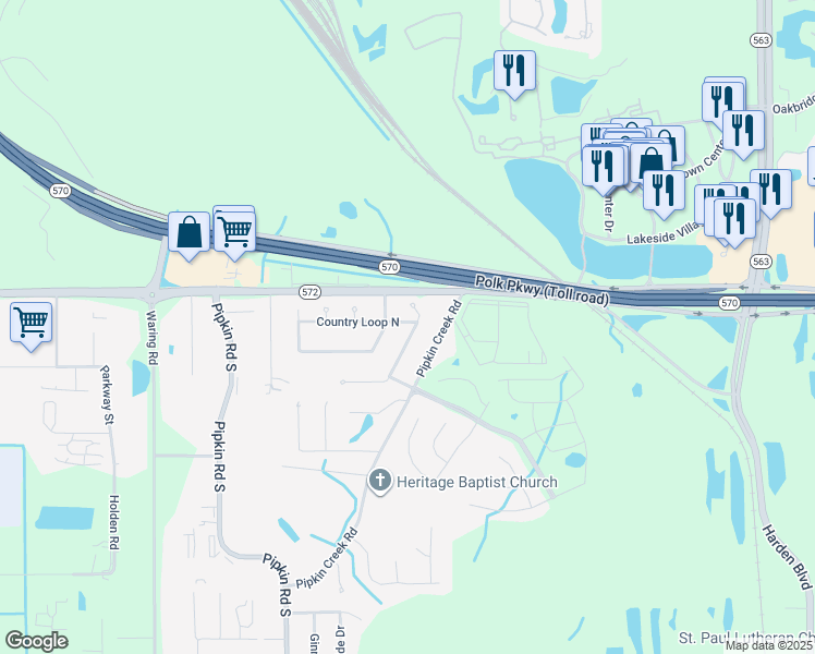 map of restaurants, bars, coffee shops, grocery stores, and more near 3831 Country Bend East in Lakeland