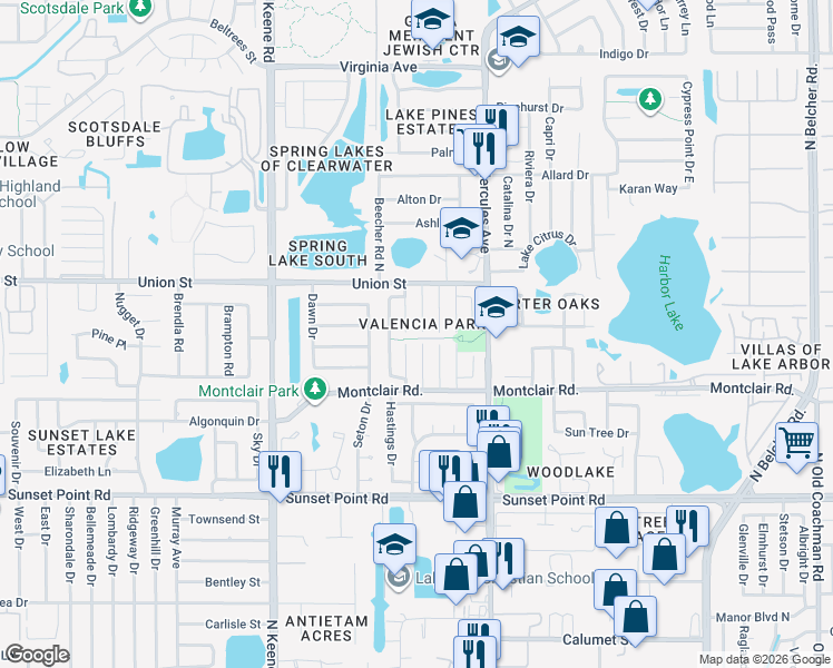 map of restaurants, bars, coffee shops, grocery stores, and more near 2060 San Marino Way North in Clearwater