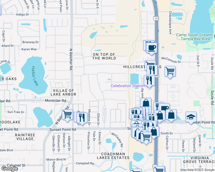 map of restaurants, bars, coffee shops, grocery stores, and more near 2430 Brazilia Drive in Clearwater